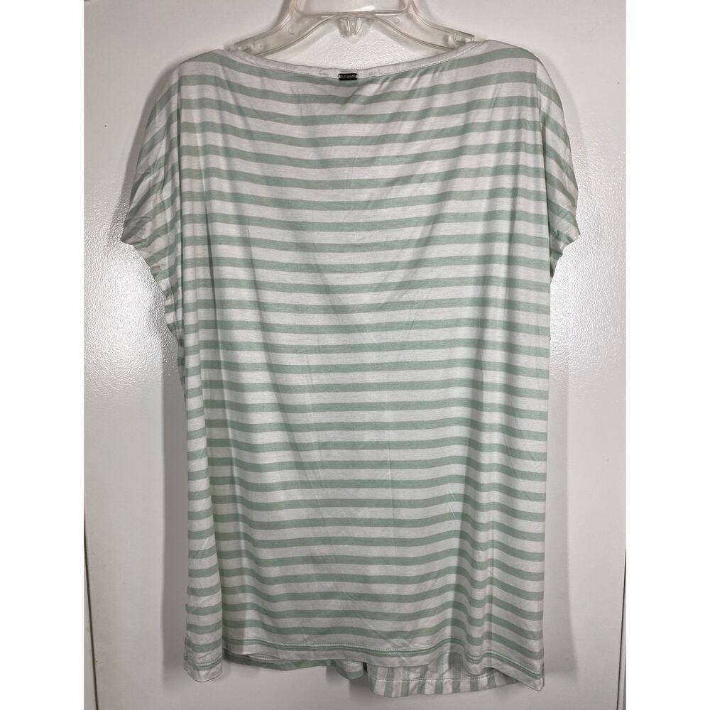 St. John Cap Sleeve V Neck White & Mint Green Stripes Top Blouse SMALL - Picture 6 of 7